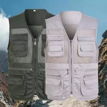 Рыболовный жилет, сплошной цвет, сетчатый плюс размер, свободный однотонный жилет для улицы XL армия зеленый