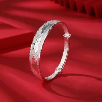 Рыбы Лотос Серебряный браслет Женский S999 Чистое серебро Push Pull Твердый серебряный браслет для ног Серебряные украшения для мамы Серебряный браслет для пожилых людей Adjustable size