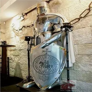 Рыцарь-тамплиер на Хэллоуин: плащ, меч, щит, кольчуга Доспехи крестоносца Средневековый рыцарский доспех 15-го века