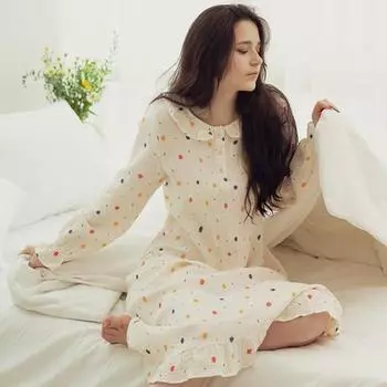 RYMD Лечебная Пижама Круглый Воротник Цветной Горошек Yoru Хлопок Цельный Домашний Костюм single