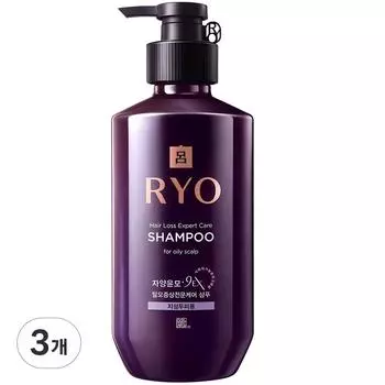 Ryo Jayangyunmo 9EX шампунь для профессионального ухода за жирной кожей головы от выпадения волос, 400 мл, 3 упаковки