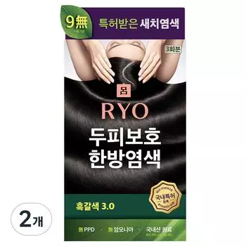 Ryo Jayangyunmo Scalp Protection Herbal Gray Hair Dye 120g, 3.0 dark brown, 2 units