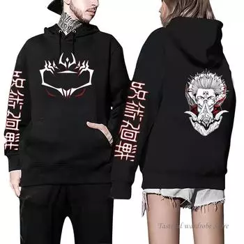 Ryomen Sukuna Print Hooded Jujutsu Kaisen Anime Hoodie Men Women Clothes Long Sleeve Sweatshirt Harajuku Unisex Streetwear XS хаки