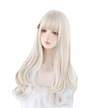 RyuuCos Lolita Длинный Полный Белый Золотой Белый Золотой Точечный Тепло Школьный Культурный Фестиваль Парик, Волосы, Кудри, Челка, Парик, Цвет, Косплей, Устойчивый, Маскировка,