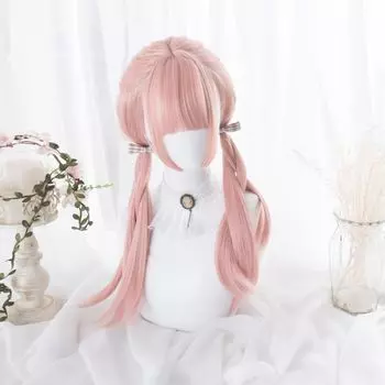 RyuuCos Lolita Long Long Twin Pink Pink Small Heat School Cultural Festival парик, волосы, прямые, хвосты, парик, персиковый, лицо, милый, косплей, устойчивый,