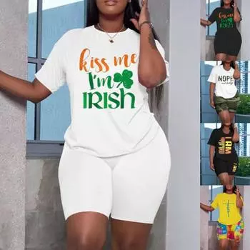 S1007 Летний модный женский костюм с принтом - европейский и американский стиль L чёрный