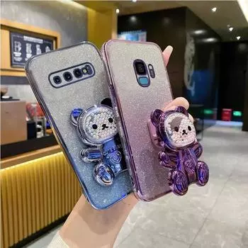 Чехол-держатель S10 Cute Bear для Samsung Galaxy s10 plus s 10plus S10 Note10 20 Ultra plus Stand Cover s21fe s 20 Fe S23 FE S23&Case & Holder фиолетовый