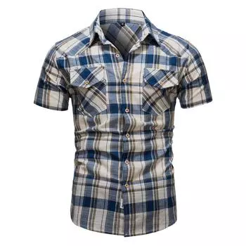 S1120601 Мужская рубашка-рубашка в клетку с короткими рукавами S красный