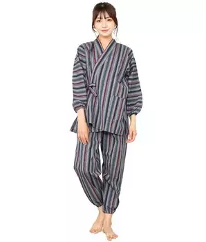 S116 Tsumugi All Year Top and Bottom Work Work Room Room Relaxation Gray x [Nishiki] Samue, Weave, Cotton, Round, Set, Women s, 100% Cotton, Wear,