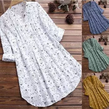 S12 Женские плиссированные повседневные топы с v-образным вырезом и цветочным принтом с длинным рукавом, футболка, блузка