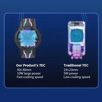 S1-3030 Полупроводниковый охладитель для сотового телефона RGB Радиатор для мобильного телефона Мини-смартфон Охлаждающий вентилятор Низкий чёрный