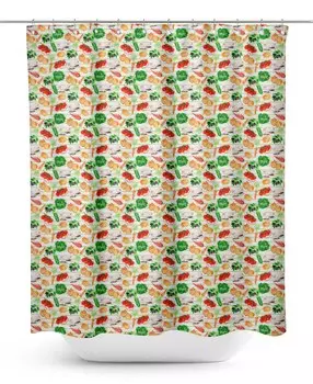 S4Sassy Белая полоса и смешанные овощи Растительная водоотталкивающая занавеска для душа с роликовыми кольцами Hook-60 x 84 60 x 84 Inches белый