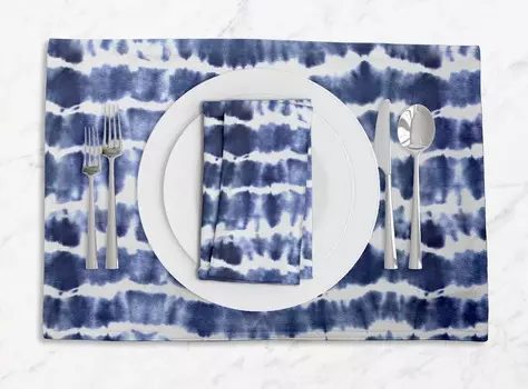 S4Sassy Blue Wave Shibori Моющиеся салфетки и салфетки для столового декора Обеденный стол Placemat-12x18 |Napkin-18x18 (12 pcs) синий