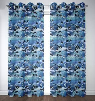 S4sassy Cotton Duck Dolphin Mix Blue 2 Panel Set Декоративная проушина для занавесок Двери-54x84 54x84 Inches синий