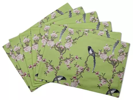 S4Sassy Green Blossom & Paradise Whydah Bird Printed Моющиеся коврики для обеденного стола Двусторонняя салфетка-16 x 18 дюймов-6 16 x 18 Inches-6 Pcs светло-зеленый