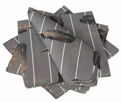 S4Sassy Серая полосатая салфетка с принтом перьев, базовый набор столового белья для повседневного использования, 18 x 18 (Пакет 18 x 18 (Pack of 6) светло-серый