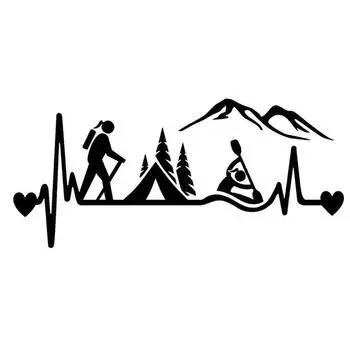 S60367 #Hiker Girl Кемпинг Палатка Каяк Сердцебиение Наклейка на Автомобиль Виниловая Наклейка Водонепроницаемые Украшения Наклейки Для Автомобиля 24x11cm белый