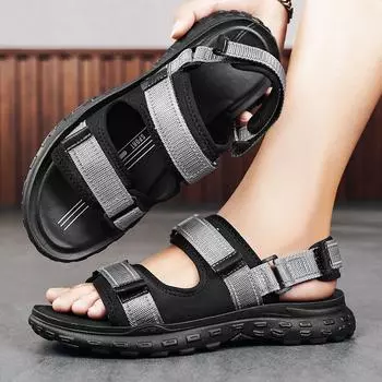 S82006 men s beach popular sandals one-word support dual-purpose trendy shoes youth waterproof casual soft-soled shoes 39 чёрный