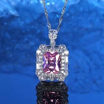 S925 100% стерлинговое серебро, ожерелье из муассанита, сверкающий розовый бриллиант, кулон, драгоценный камень, ювелирные изделия для свадебной вечеринки розовый