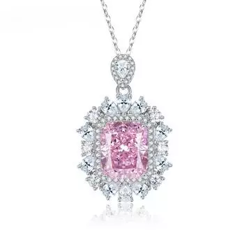 S925 100% стерлинговое серебро ожерелье сияющий высокоуглеродистый бриллиант 10*12 мм кулон розовый драгоценный камень свадебные помолвочные украшения розовый