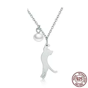S925 100% стерлингового серебра милый кот кулон ожерелье ракушка жемчужная цепочка для женщин подарок на день рождения модные украшения