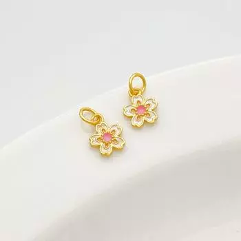 S925 Ancient Style Gold-Plated Silver Enamel Cherry Blossom Pendant Small Pendant Handmade DIY Bracelet Necklace Decorations Material Accessories