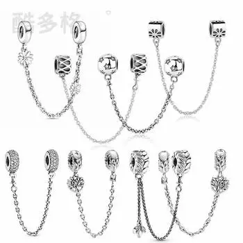 s925 Белая медная цепочка безопасности Вечное сердце Двойная бусина фиксированная цепочка фиксированный браслет подвеска