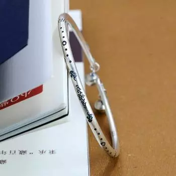 S925 браслет из чистого серебра благоприятный слон-колокольчик женский ретро ручной работы тайский серебряный браслет в этническом стиле студенческий браслет с открытием Adjustable size