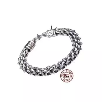 S925 Браслет из стерлингового серебра Ретро-панк Мужской серебряный браслет Шесть символов Правда Творческая личность Аксессуары для рук Новый 18CM