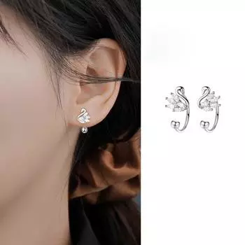S925 бусины с серебряным напылением для ногтей, простые серьги с белым лебедем и цирконом для женщин