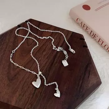 S925 цепочка с подвеской из стерлингового серебра Ins Style простая персонализированная универсальная подвеска с двумя подвесками Love Pull Y-образной формы для свитера женская цепочка серебряный