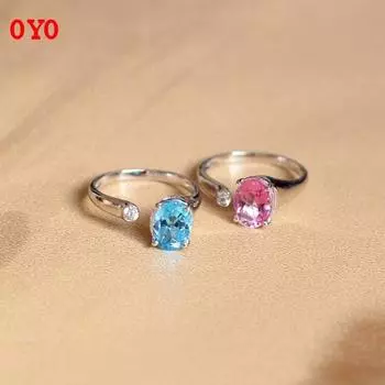 S925 чистое серебро оптом модное женское кольцо с топазом Resizable розовый