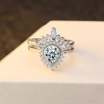 S925 Cincin Tunangan Wanita Berlian Kristal Mahkota Putri Set 2 Buah Cincin Jari Предложение для Kekasih Elegan Perhiasan Fashion Wanita 10