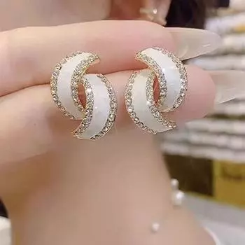 S925 Earrings Women s Special-Interest Design Geometric Elegant Silver Needle Golden Silver Needle White Geometric Stud Earrings