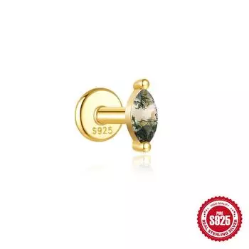 S925 Геометрическая круглая тканевая поверхность модный натуральный зеленый моховой камень ушные косточки ногти женский водный агат уникальные серьги для пирсинга