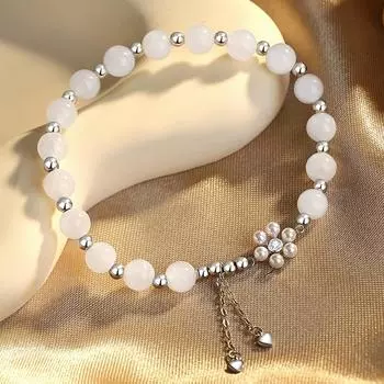 S925 Hotan Нефритовый браслет Женская мода Синтетический жемчуг, инкрустированный цирконом, ювелирные изделия, легкий роскошный стильный браслет с кисточками Love Adjustable size