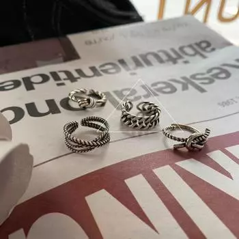 S925 Корейское Элегантное Чистое Серебро Унисекс Дизайн Кольцо на Палец Регулируемое для Всех Случаев J156