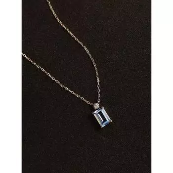 S925 Ожерелье из чистого серебра с аквамарином, женское простое универсальное геометрическое уникальное дизайнерское ожерелье, тонкая цепочка 925
