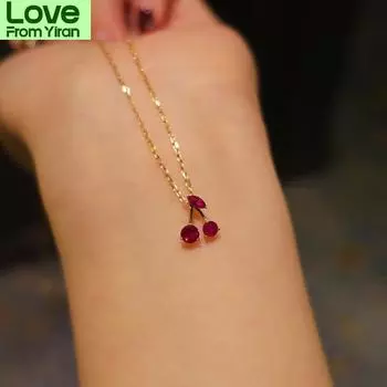 S925 посеребренное 14k золотое ожерелье кулон в виде вишни ключичная цепочка красное корундовое золото ювелирные изделия