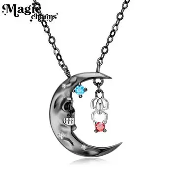 S925 посеребренное черное золото паук череп луна ожерелье с цирконием ночной клуб темно-ретро готический панк-свитер-цепочка