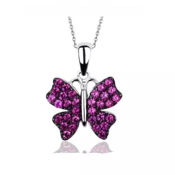 S925 посеребренное черное золото с микропавеированным красным корундом и бабочкой в виде животного, кулон, ювелирные изделия 925 silver красный