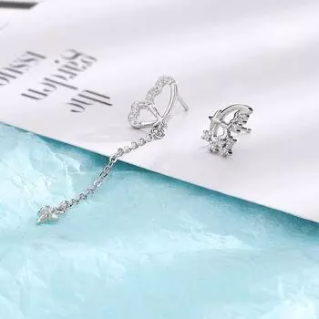 S925 Посеребренные серьги-гвоздики Модные нежные, легкие, роскошные длинные серьги-звезды с бриллиантовой бахромой Умные четверные серьги-гвоздики в форме бабочки