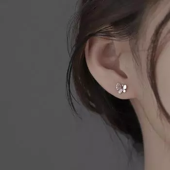 S925 посеребренные серьги-гвоздики, новые серьги с маленькими животными, женские летние модные легкие роскошные серьги-гвоздики с полыми вспышками и бриллиантами-бабочками