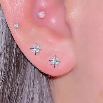 S925 Посеребренные серьги-гвоздики Ocean Gas Cosmic Planet Flash Цирконий Серьги-гвоздики Личность Sweet Cool Серьги-гвоздики с крестообразной звездой Винт и винт