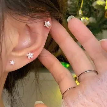 S925 Посеребренные серьги МИНИ-пирсинг Пусет «Улитка» Серьги-гвоздики «Сладкая крутая яркая звезда» Компактные серьги-гвоздики с пятиконечной звездой из циркона