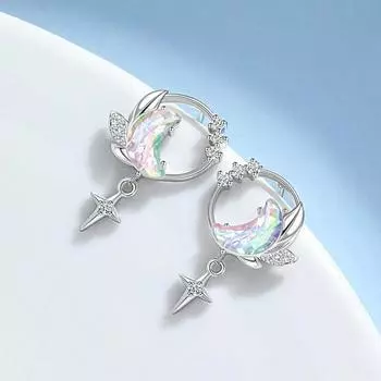 S925 Посеребренные серьги Модное все Сладкий прохладный ветер модные серьги с бриллиантами и звездами Луны Серьги с градиентным цирконом Starmoon