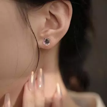 S925 Посеребренные серьги Новые стерео серьги с лепестками камелии INS Уникальные серьги в готическом стиле с черной розой