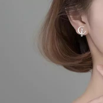 S925 посеребренные серьги, серьги с милым лунным котом, женские корейские серьги с котенком с милым темпераментом, серьги с милым котом и звездой в виде животных