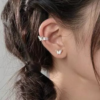 S925 посеребренные серьги супер фея девушка сердце маленькие серьги-клипсы без пирсинга умные трехмерные полые серьги-бабочки новые