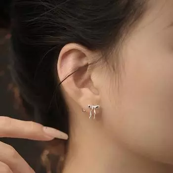 S925 посеребренные серьги, винтажные серьги с лентой и узлом, женские модные простые японские девчачьи серьги с бантиком и бусинами